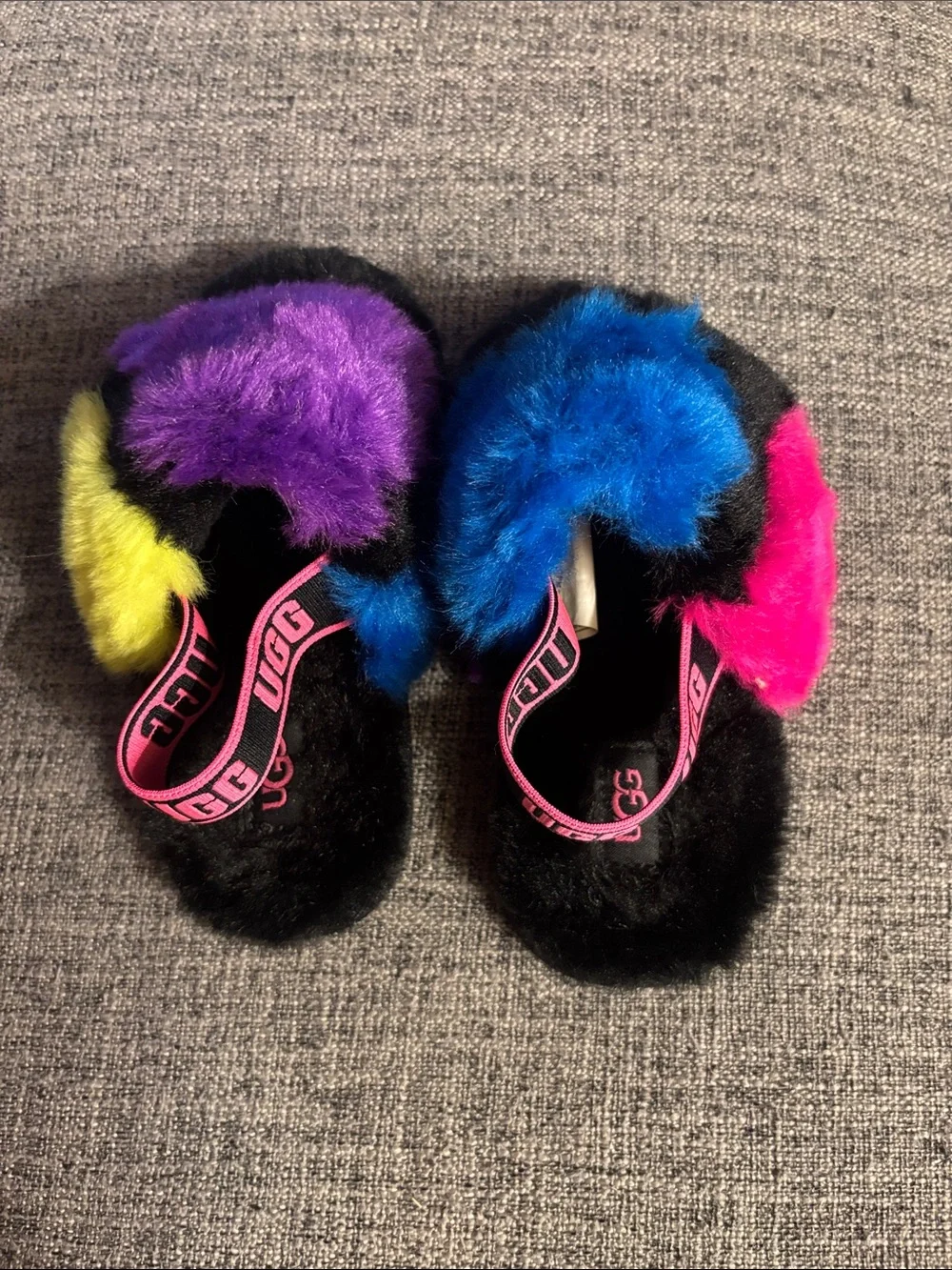 UGG Kids Fluff Yeah Multicolor Rainbow Fur Slingback Slippers Little Kid Size 9